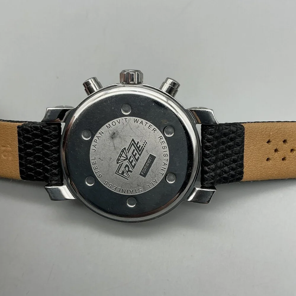 Freeze Mens Watch 36mm Silver Tone Black Diamond Leather Chronograph FZ07161627